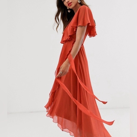 ASOS design maxi dress with cape back and dipped hem orange size 6 small - Picture 1 of 11